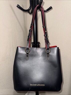 Dooney & Bourke Black Leather Tote with Red Trim